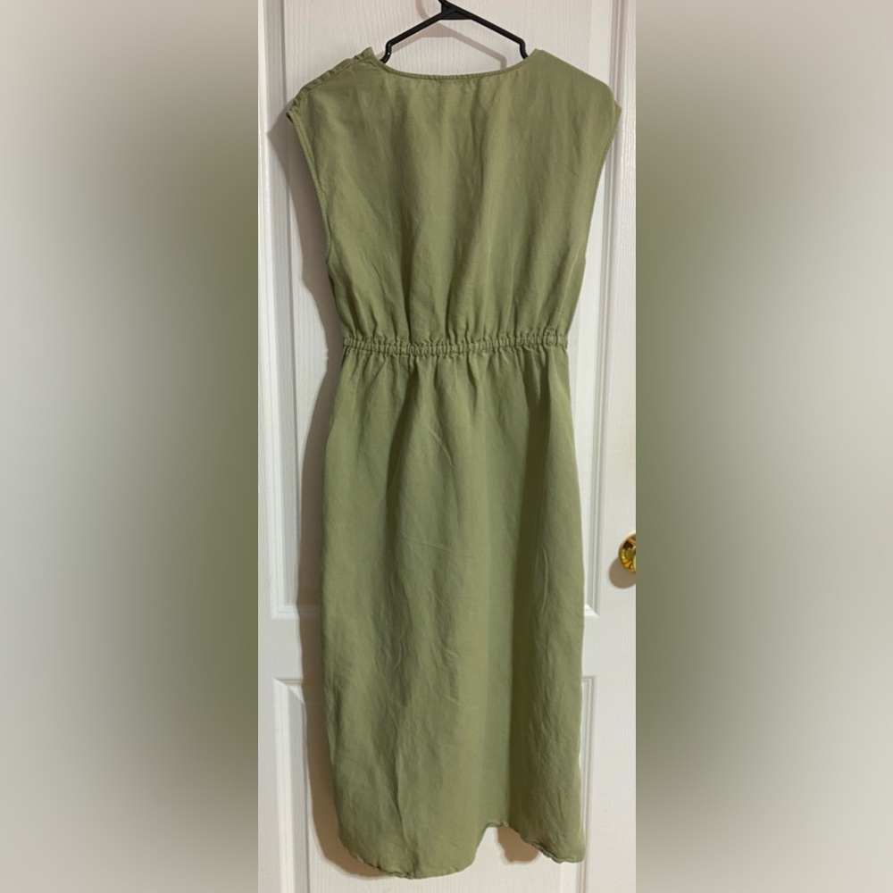 Zara Linen Blend Front Knot Slit Midi Lightweight Coastal Green Dress Size Small - Picture 9 of 12